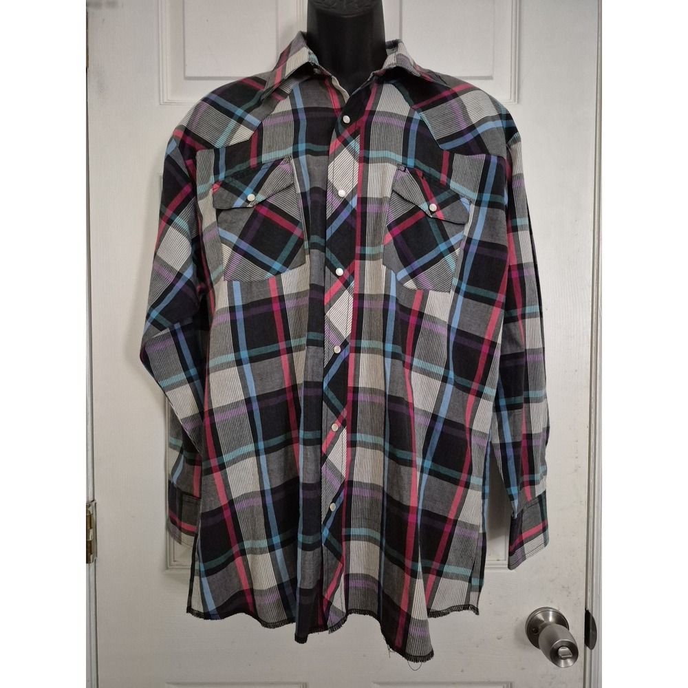 VTG Wrangler Pearl Snap Western Colorful Cowboy Cut Regular Fit Men's XL Shirt